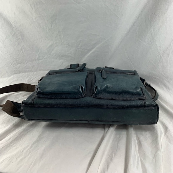 Genuine IVTG distressed blue leather briefcase messenger bag crossbody - Picture 7 of 16